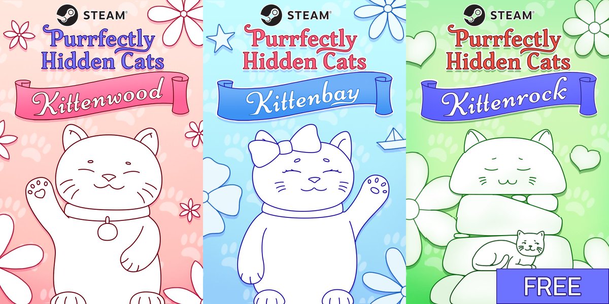 🎮🐾Embark on a feline-filled adventure with #PurrfectlyHiddenCats! Explore Kittenwood, Kittenbay, and Kittenrock (FREE) on Steam! 🌟
 Perfect for #CatLovers and #PuzzleGames solvers alike. 🐱💖

Play now: bit.ly/3uy90oB

#CatsOfTwitter #CatGames #InstaCats #CuteCats