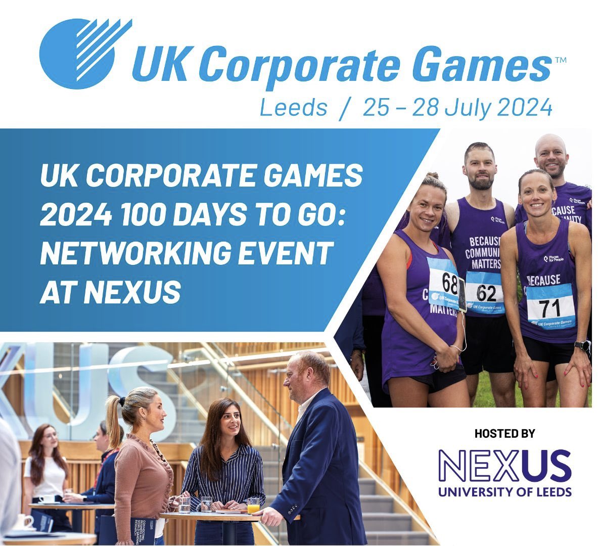 Last chance to sign up to our '100 Days out' event tomorrow at Nexus... opportunity to network and find out more on the UK Corporate Games coming to Leeds, 25-28 July. Register here ➡ eventbrite.co.uk/e/uk-corporate… #ukcorporategames #networking #leeds #engagement #sport #business