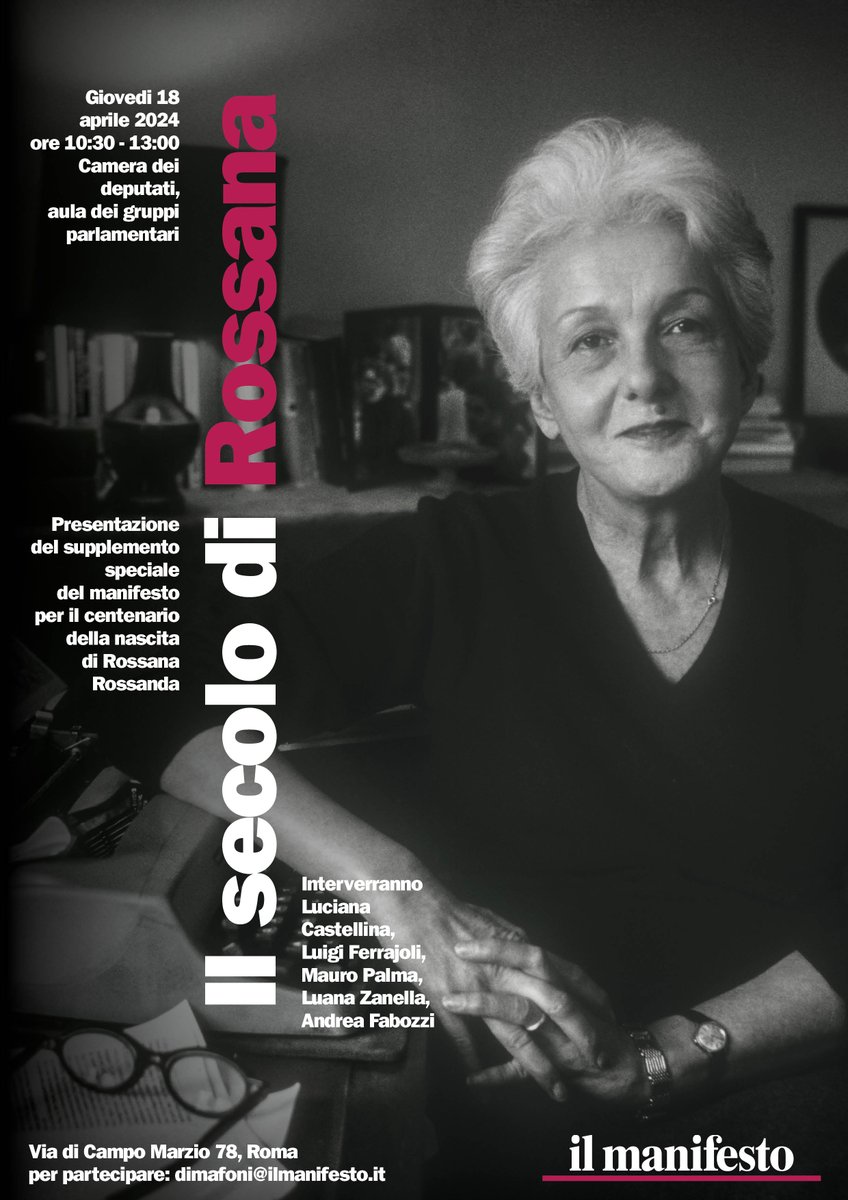 IL SECOLO DI ROSSANA ROSSANDA Il 18 aprile, ore 10.30 si terrà la presentazione del supplemento speciale del Manifesto dedicato al centenario della nascita di #RossanaRossanda Segui la diretta qui bit.ly/EVonair