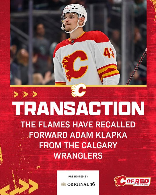 Flames recall Adam Klapka graphic