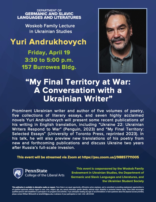 Join UTP author Yuri Andrukhovych for an event featuring his book My Final Territory. 🗓️ April 19th at 3:30PM 📍Zoom: bit.ly/4aYDBLv