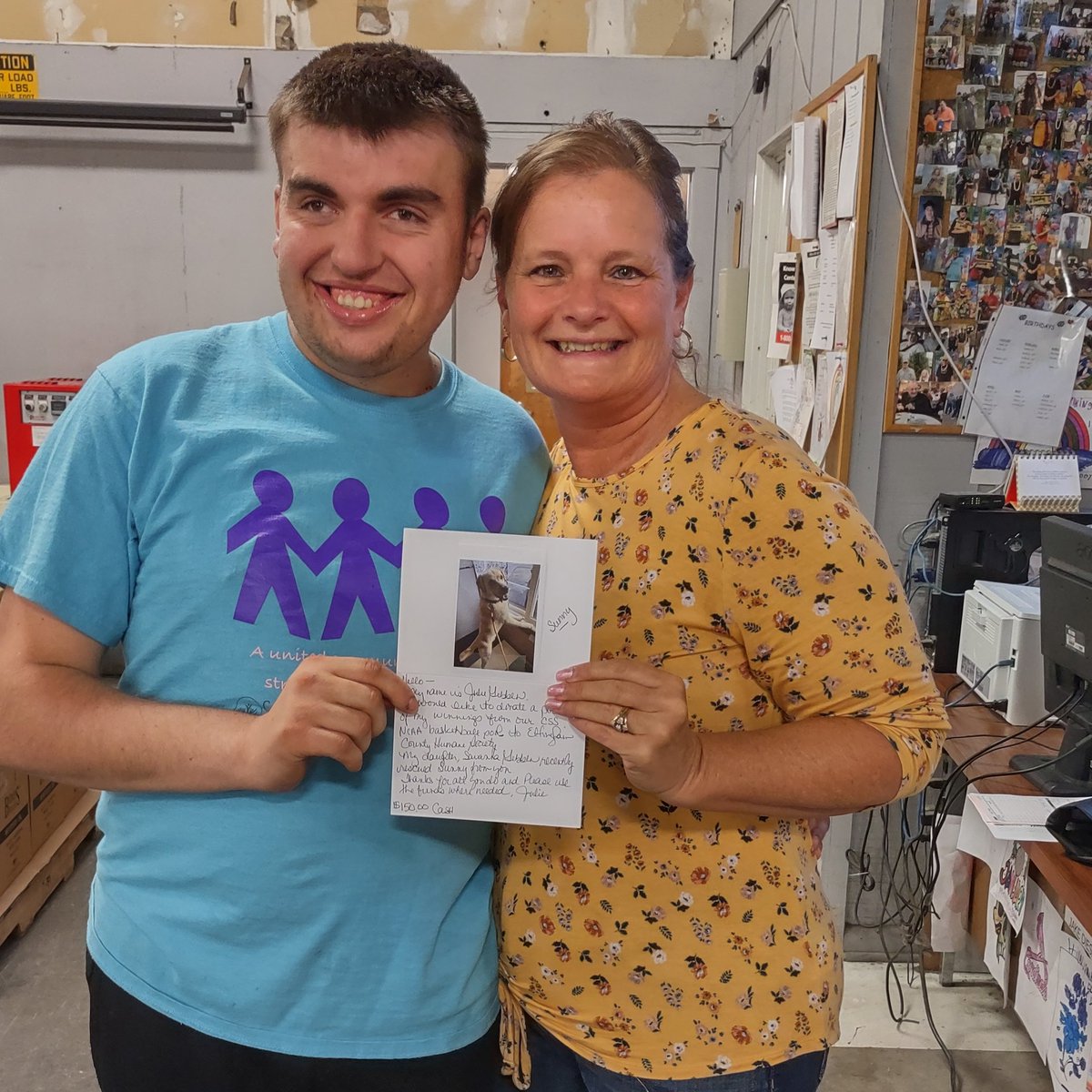 CSSCaresIL's tweet photo. Julie emerged victorious in our NCAA March Madness bracket! 🏀 She's donated half her earnings to the Effingham County Humane Society. 🐶🐱 Miles, a dedicated volunteer,  presented the check in her stead. Let's applaud Julie and our team for this incredible donation! #csscares https://t.co/RJ7boZo3ks