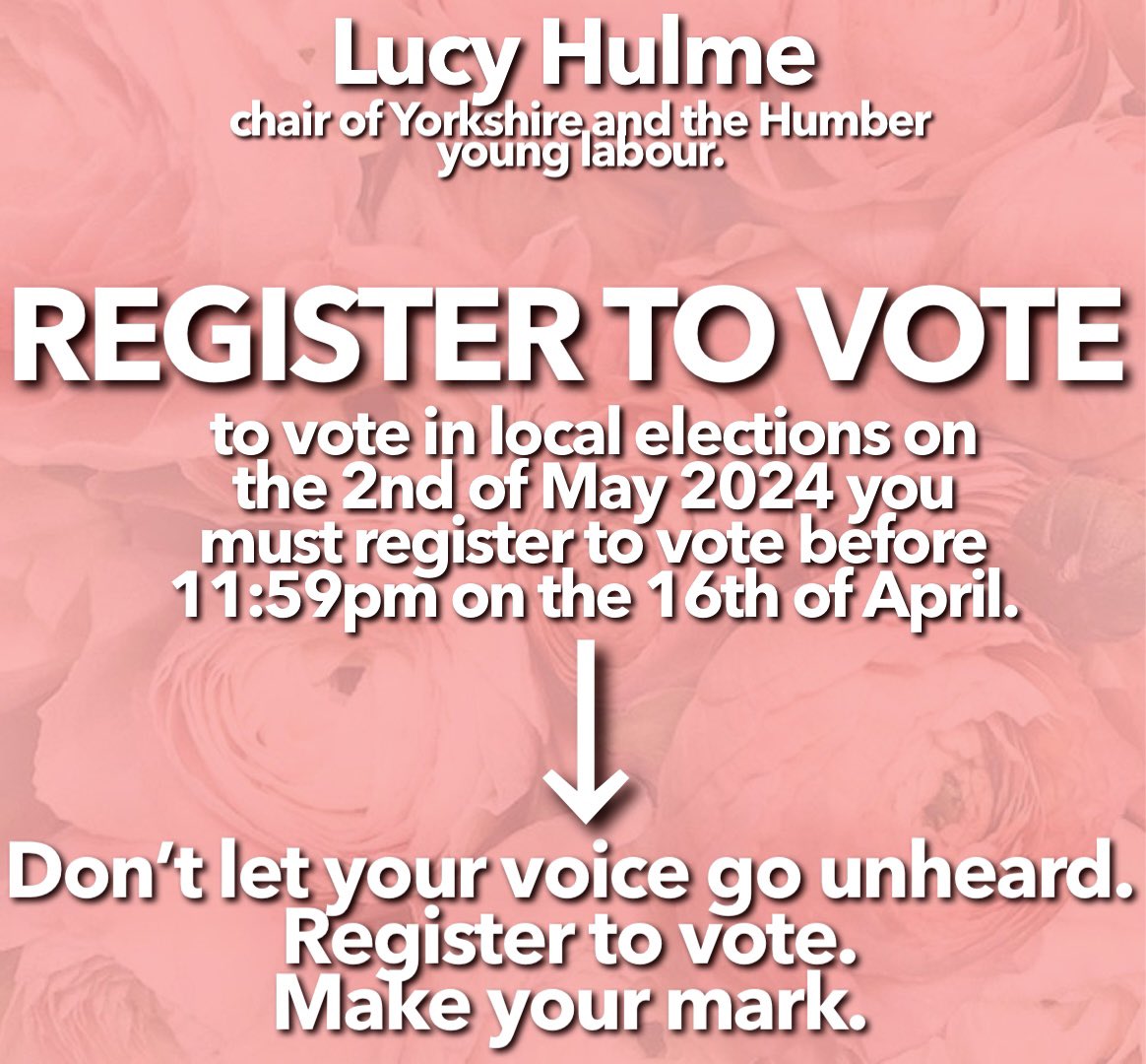 CALLING ALL YOUNG PEOPLE! Over 18? Make sure you are registered to vote in the local elections happening on May the 2nd 2024. Be the voice of your generation. Make your mark. Register to vote. gov.uk/register-to-vo…
