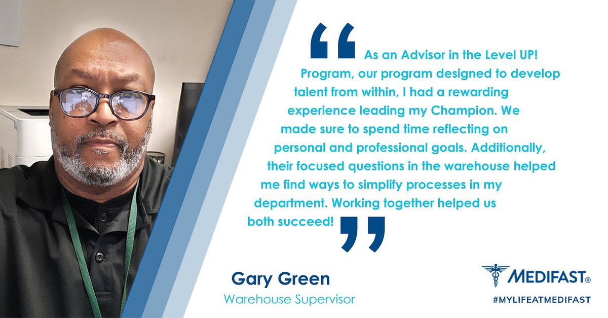 MedifastCareers's tweet image. Meet Gary Green, Warehouse Supervisor! He talks about the importance of our Level UP! Program, which is designed to develop talent from within. Interested in learning more about our open positions? Check out our careers site: bit.ly/3xMv3c0 #optavia #MyLifeAtMedifast