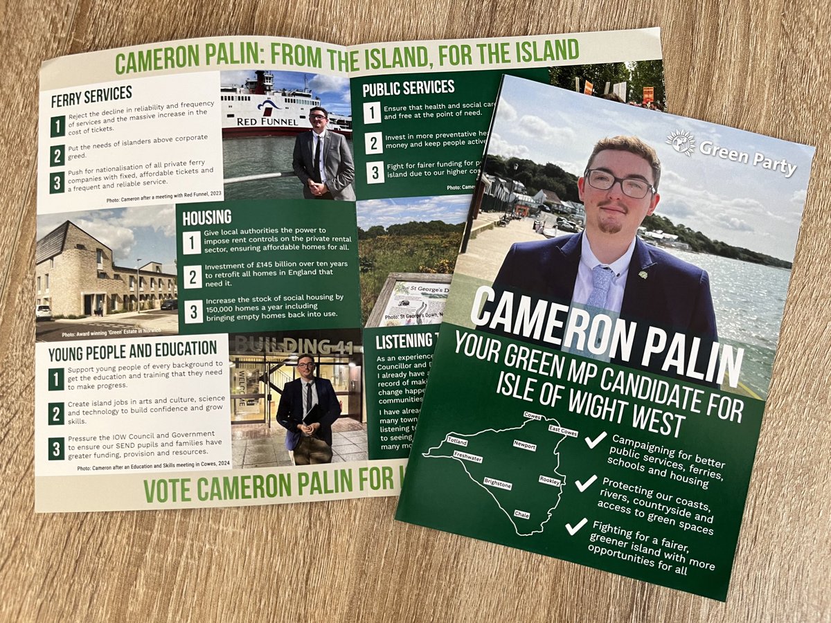 👋My name is Cameron Palin, Green Party Parliamentary Candidate for Isle of Wight West 💚Aged 20 I was selected as the Green Candidate, now 21 and am believed to be the youngest Green candidate 🗣️ Co-Chair of the @IOWGreenParty, Town Councillor and Deputy Mayor of East Cowes