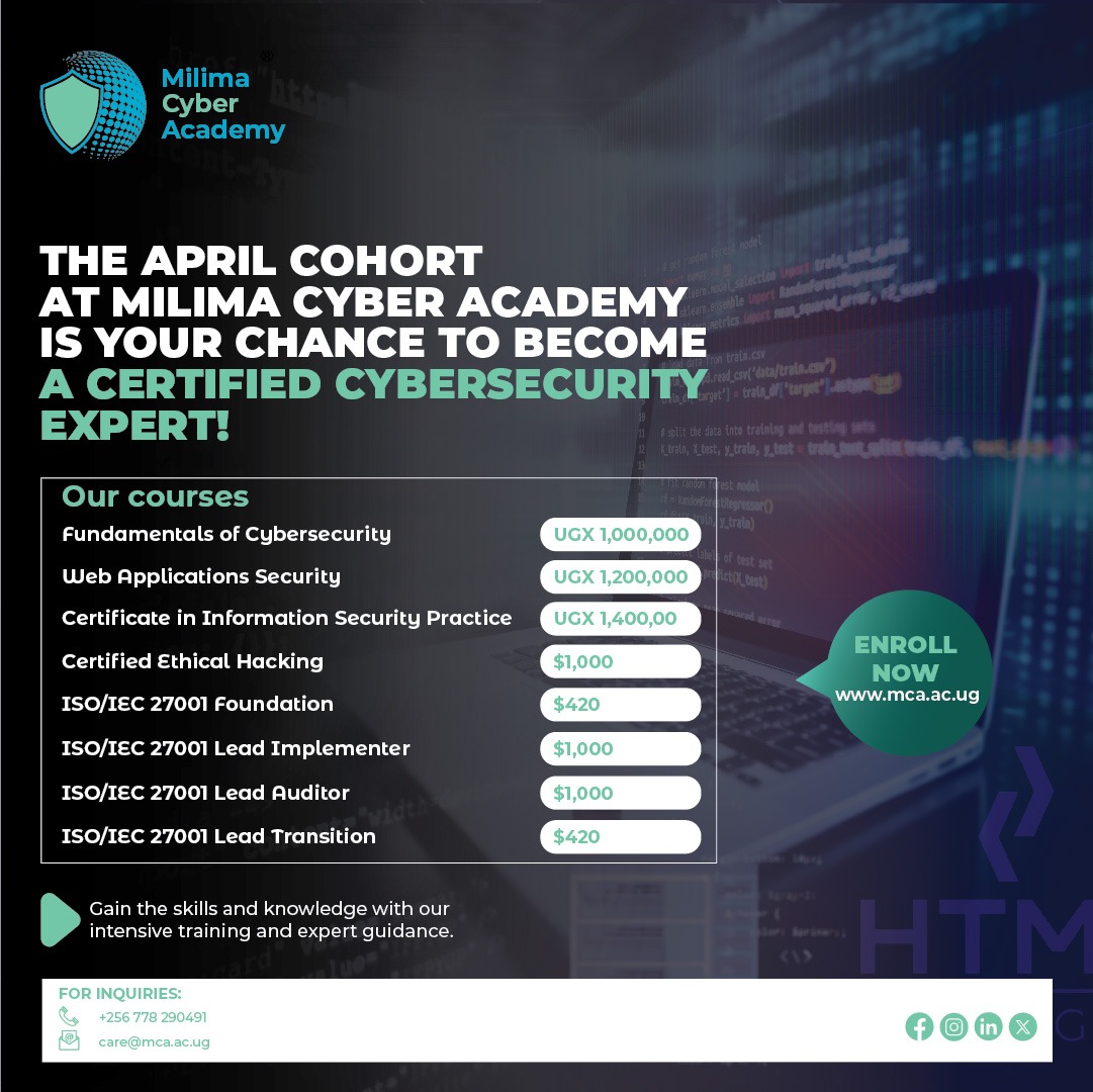 Exciting!

Boost your cybersecurity skills with our April Cohort! Join now to secure your spot via mca.ac.ug! 
For more information, call us at 0778 290 491 or send an email to care@mca.ac.ug
#AprilCohort #CybersecurityEducation
