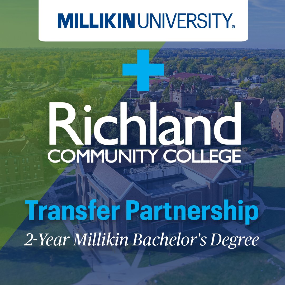 Millikin is excited to announce a new transfer partnership with Richland Community College! This new partnership provides a seamless transfer process between RCC &amp; MU. Richland graduates will receive automatic acceptance to Millikin. Learn more at ow.ly/JUVZ50RgkAZ.