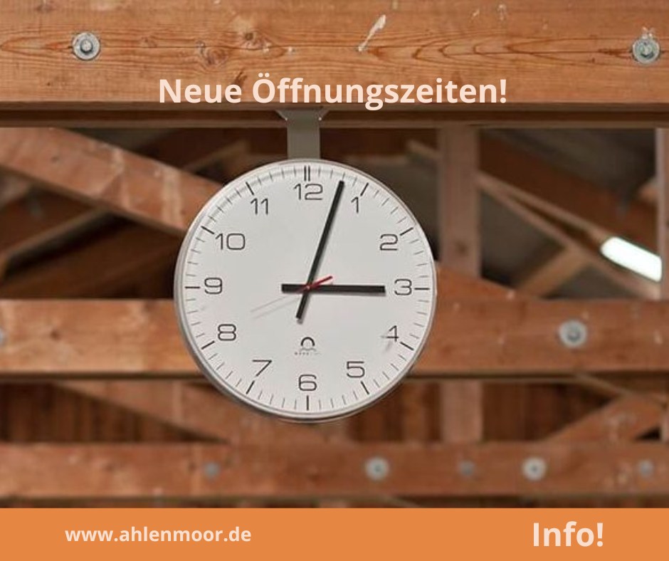 Moin.
Wir öffnen ab 01.05. den Themenshop und die interaktive Erlebnisausstellung im MoorIZ Ahlenmoor täglich von 10 bis 18 Uhr! 
Die Moorbahnfahrten werden fast täglich angeboten sowie einige Themenfahrten - schaut mal rein.
ahlenmoor.de