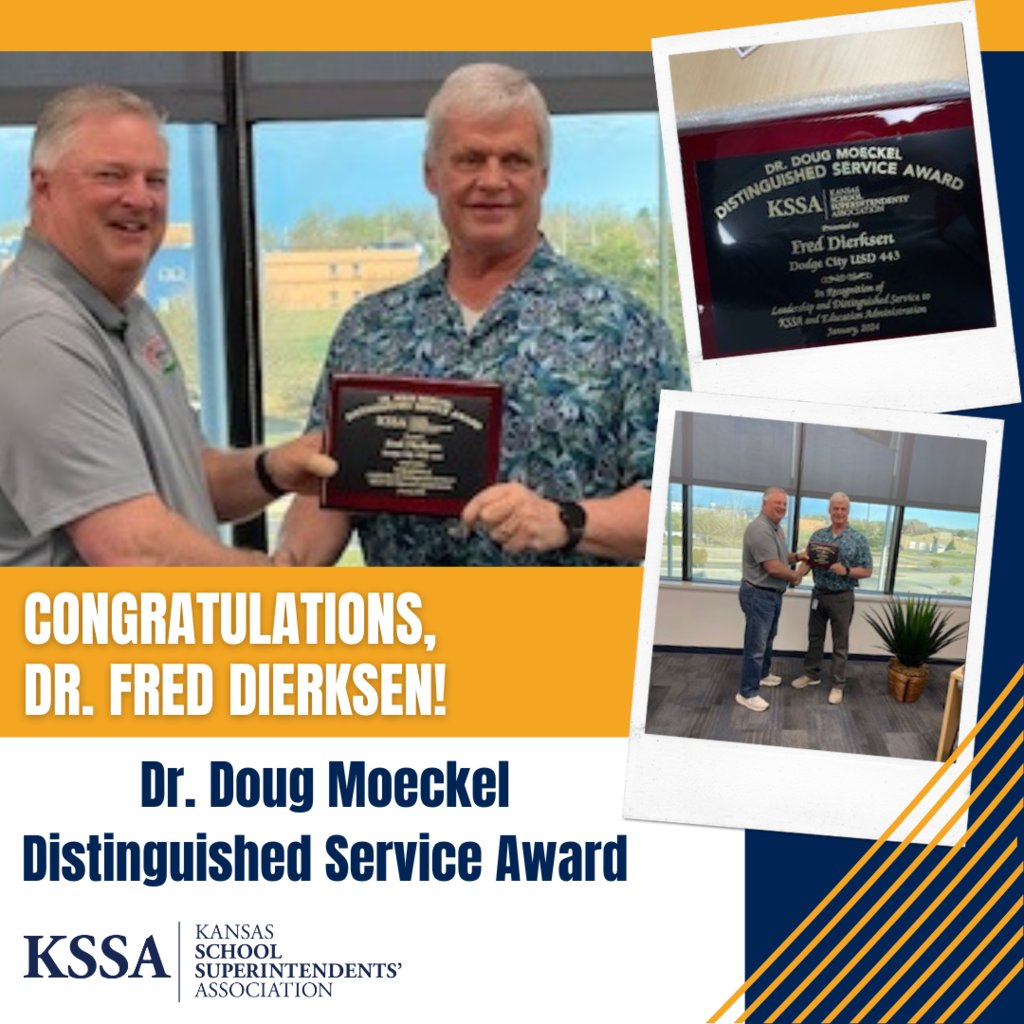 Congratulations to Dr. Fred Dierksen, one of our 2024 Distinguished Service Award winners! Dr. Dierksen was not able to be with us in January, and so we were recently able to connect with him and honor him with this award. Congratulations! #edleadershipmatters #KSSA @USD443