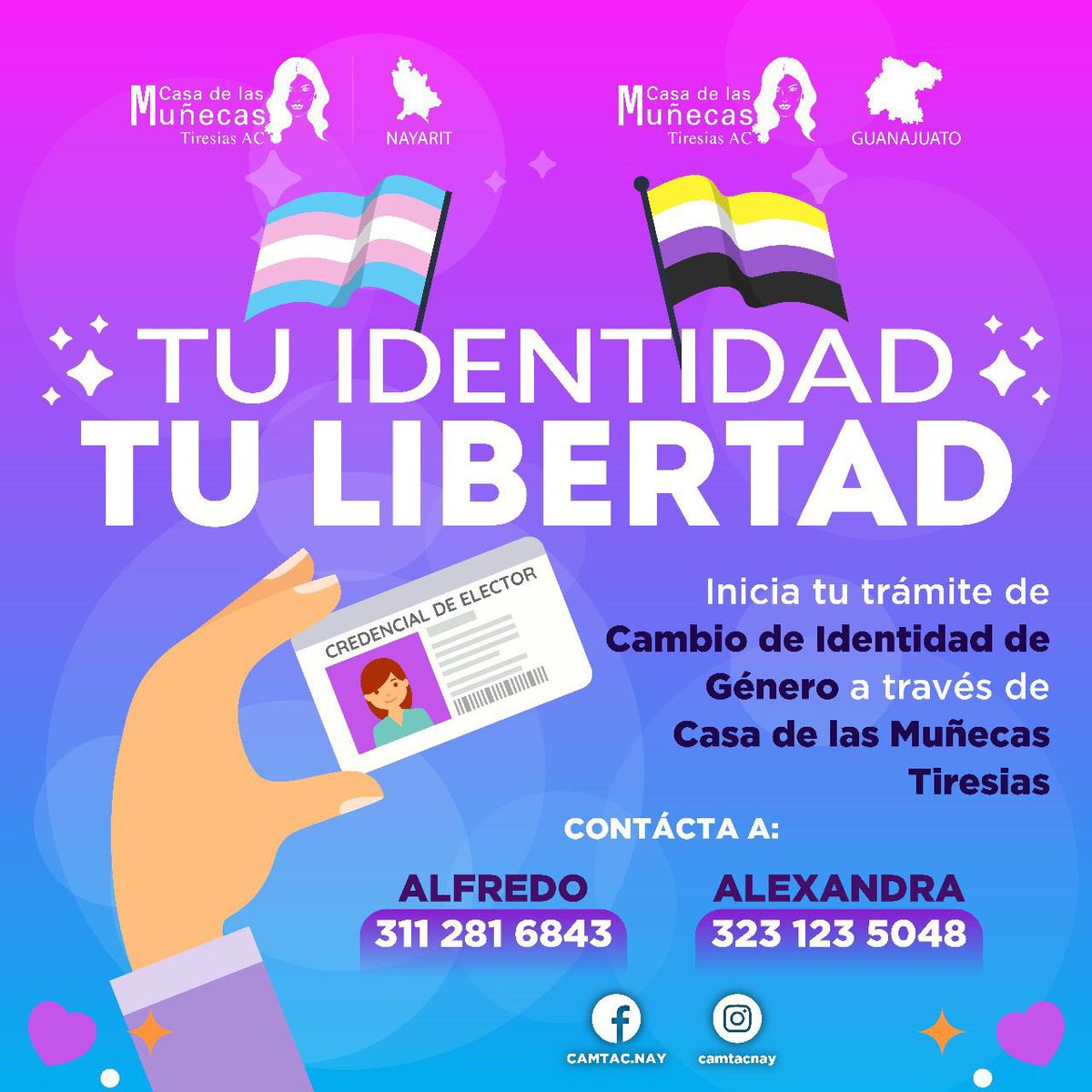 🌈 ¡Realiza tu cambio de identidad de la mano de Casa de las Muñecas Tiresias A.C en Guanajuato! 🌈 ⭐️ Puedes enviar un mensaje directo o llamarnos al 311-281-68-43. Estaremos encantados/as de responder a tus preguntas y comenzar este viaje juntos/as.