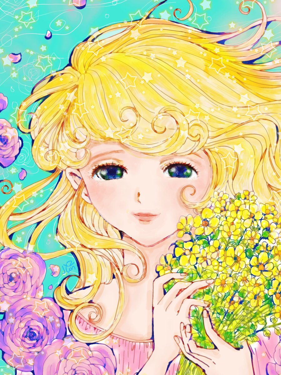 1girl solo long hair looking at viewer smile blue eyes blonde hair  illustration images