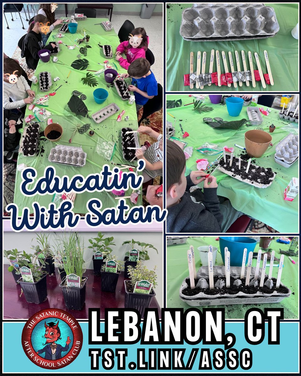 After School Satan Club in Lebanon, CT, was all about the botanicals! A local nursery donated garden seeds for the kids to plant in egg cartons & starter plants to take home. We hope the plants take root so they can be enjoyed this summer! tst.link/assc