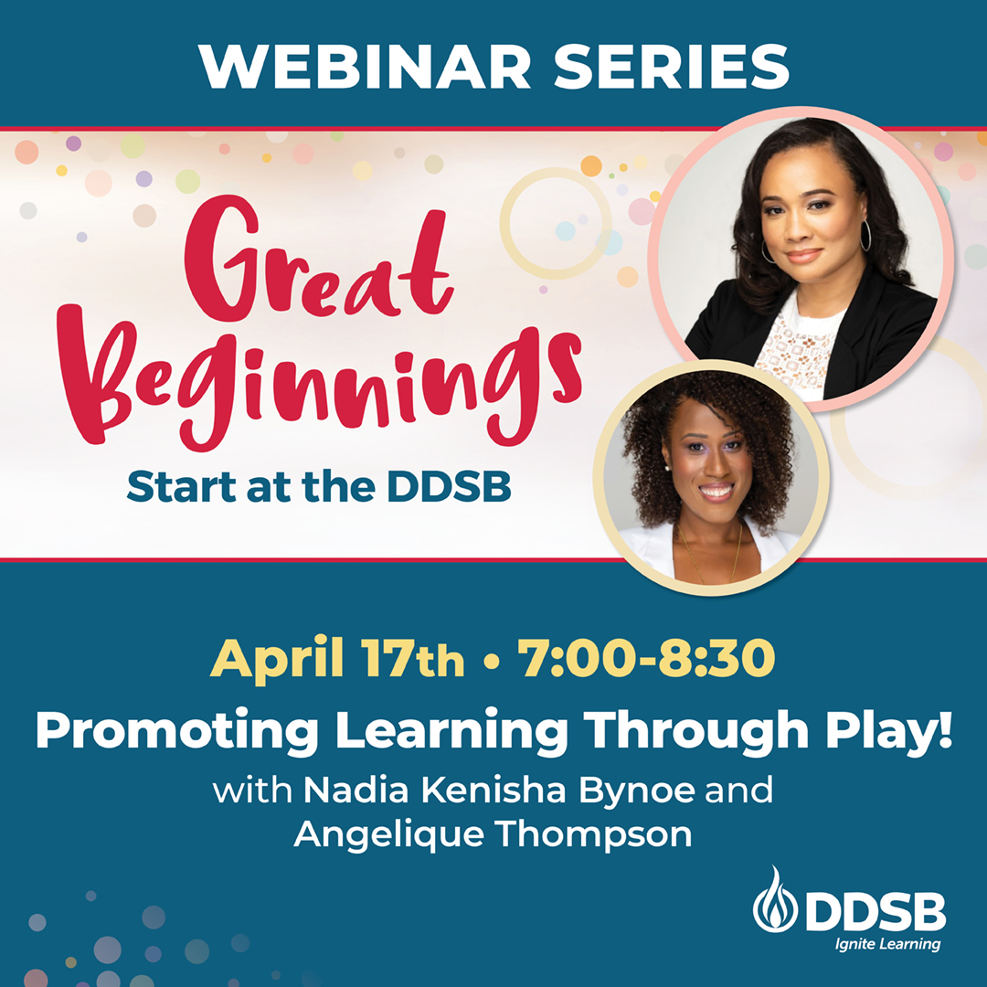 Parents/guardians of pre-registered JK &amp; SK students starting in September &amp; current JK students are invited to:
Promoting Learning Through Play!
 
Join us &amp; explore the benefits of play &amp; how it connects to The Kindergarten Program.
 
Register: ddsb.zoom.us/webinar/regist…