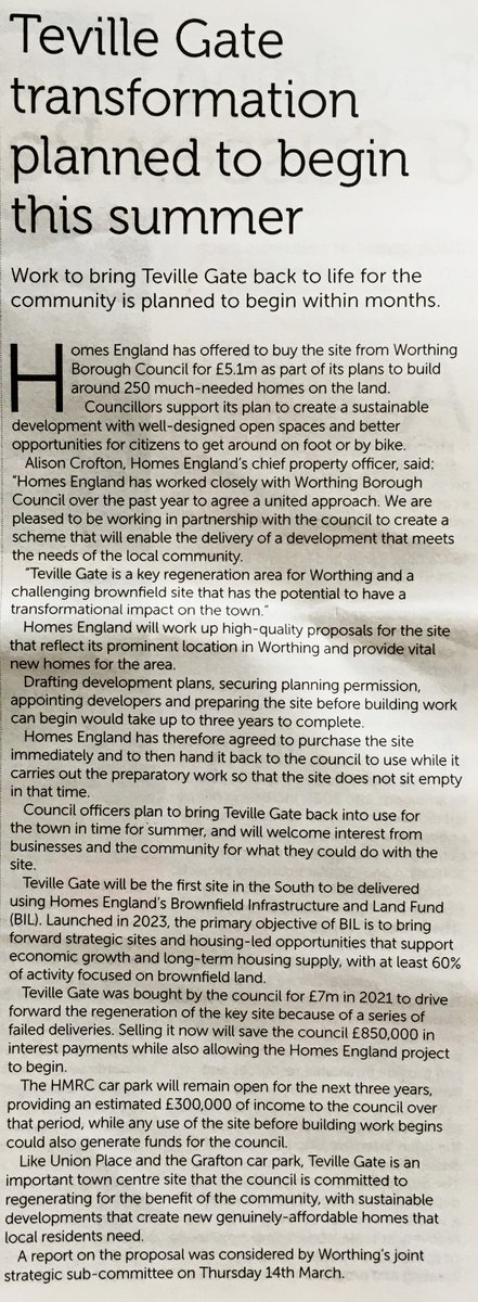 Redevelopment could start on Worthing's neglected Teville Gate this Summer due to offer made by @HomesEngland 

@adurandworthing