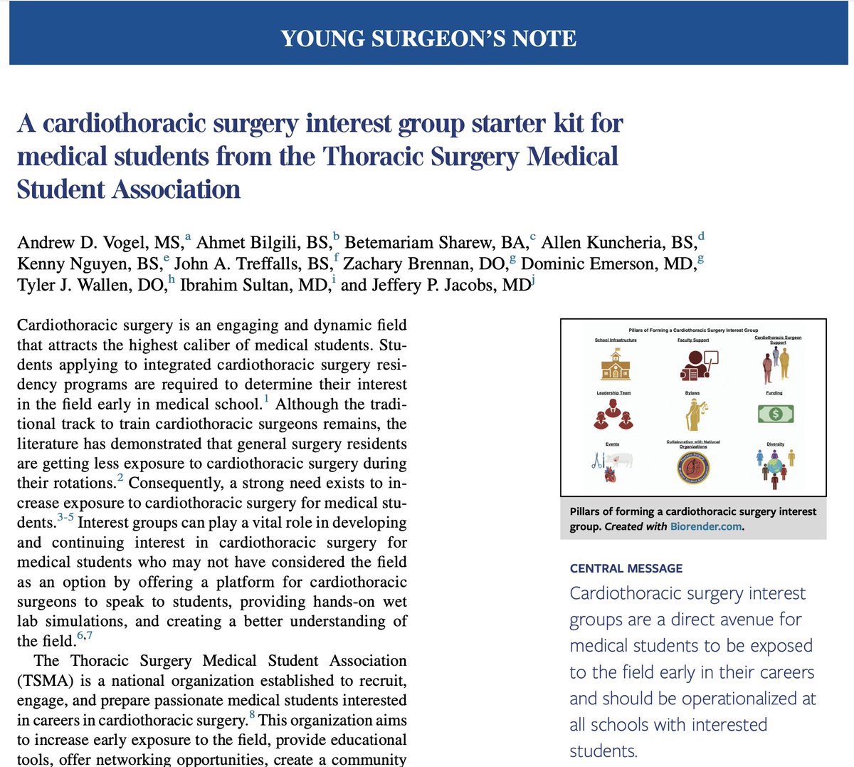 Proud of @AndrewDVogel and the rest of the @ThoracicStudent Projects & Proposals Committee for publishing this excellent resource for students hoping to increase CT surgery awareness at their institution jtcvsopen.org/article/S2666-…