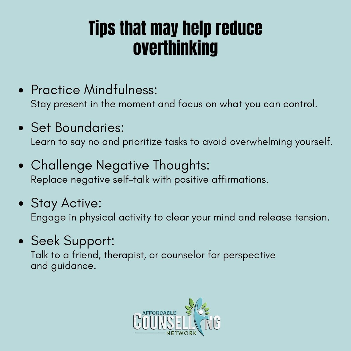 Overthinking can be a roadblock to peace of mind. Take control and break free from the cycle of overthinking with these simple strategies. Your mental well-being deserves priority! 💭💪
-
affordablecounsellingnetwork.co.uk
.
#stopoverthinking