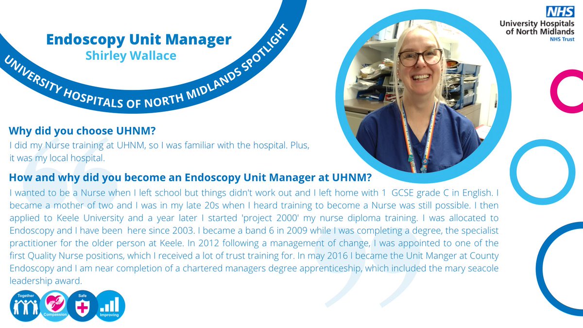 Meet Shirley, Endoscopy Unit ￼Manager!👋 This weeks @UHNM_NHS spotlight!🔦 Another fantastic spotlight!🌟👇 #MyUHNMcareer⭐️