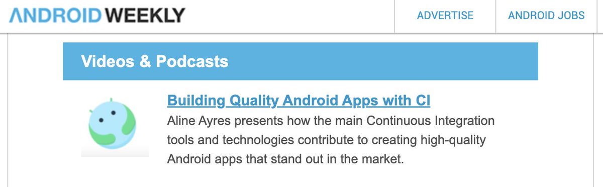 missayres's tweet photo. Beyond thrilled that my talk Building Quality Android apps with CI at Android Worlwide Conference @androidww_  was highlighted by Android Weekly! 🤩
Many thanks @androidweekly!
#android #Androiddevelopment #androiddevs https://t.co/TItVmAVHJl