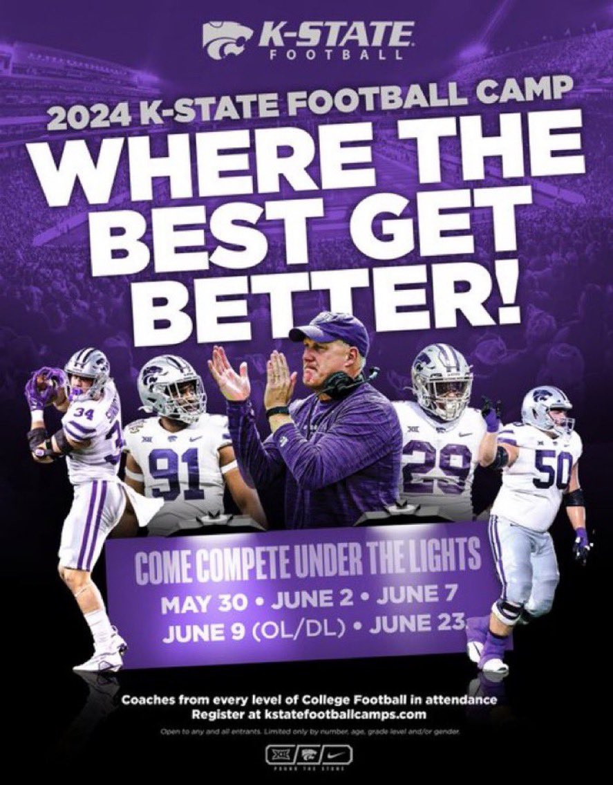 Thank you for the invite @CoachKli @KStateFB! I look forward to another visit and the challenge at camp. See y’all for O/D Line on 9 June 2024. @WindsorFB @SixZeroAcademy @CoachMikeTui @coachstanard @rileygalpin