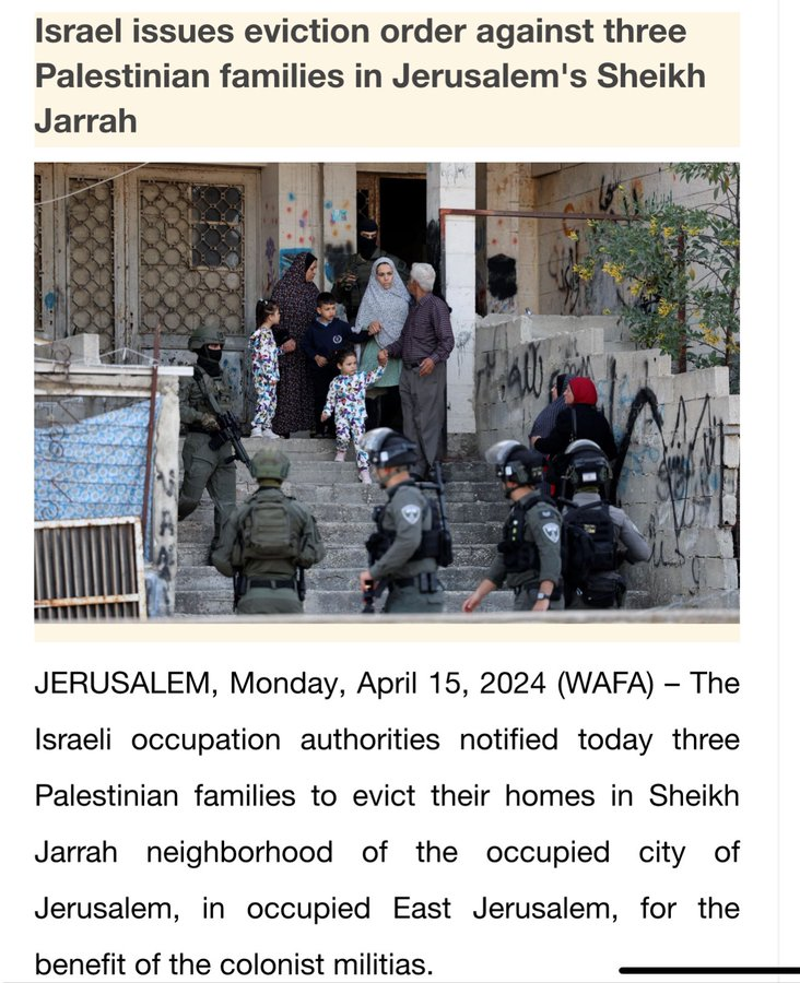 @DmodosCutter More than 500 Palestinians living in 28 houses in the neighborhood are facing threats of forced expulsion at the hands of settlement associations backed by the Israeli government and its judiciary system
