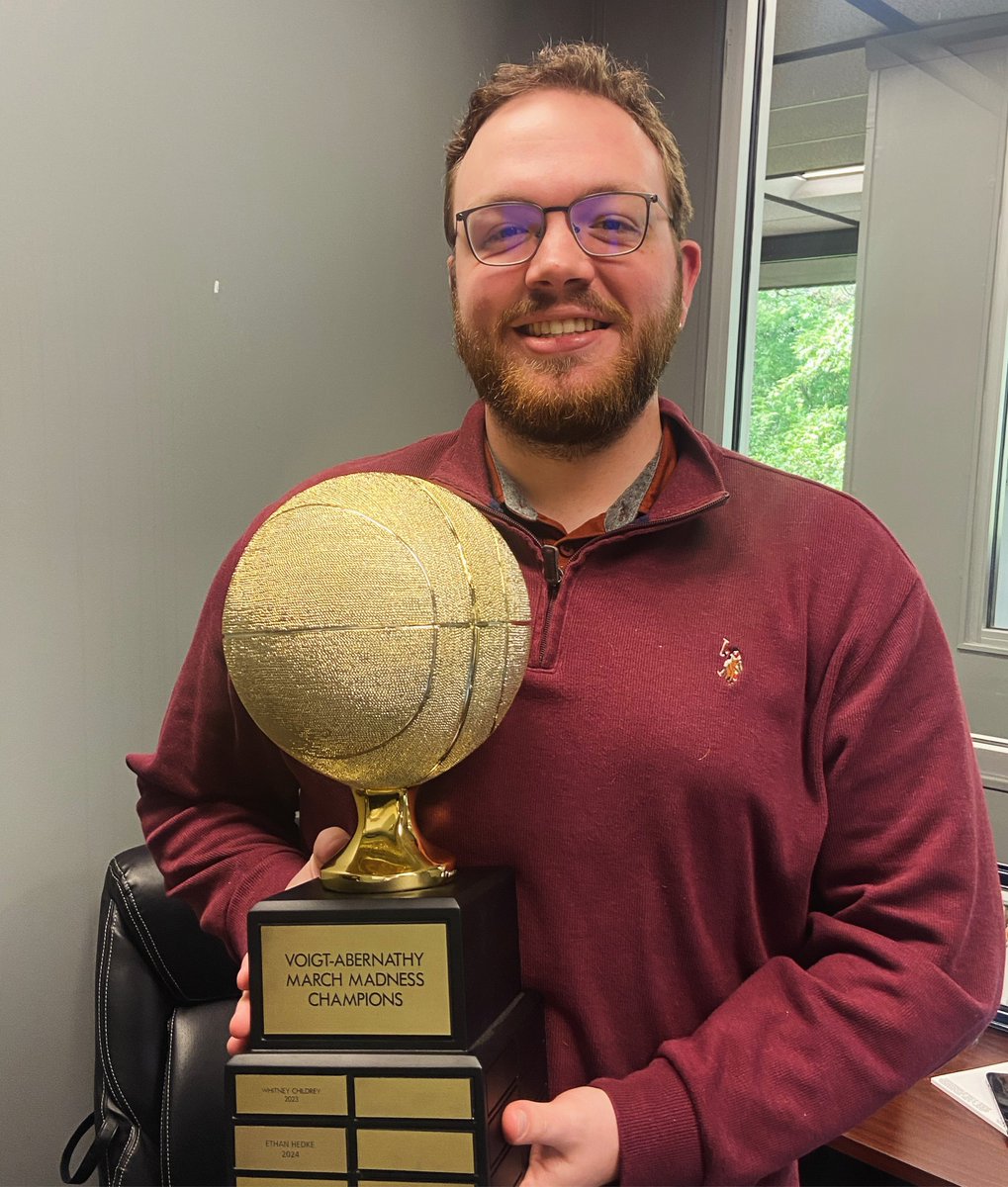 voigtabernathy's tweet photo. 🏀🏆Congratulations to Ethan Hedke- he is taking home the trophy as our 2024 March Madness winner!!🏆 🏀 #marchmadness #voigtabernathy https://t.co/bxh4dJm3jD