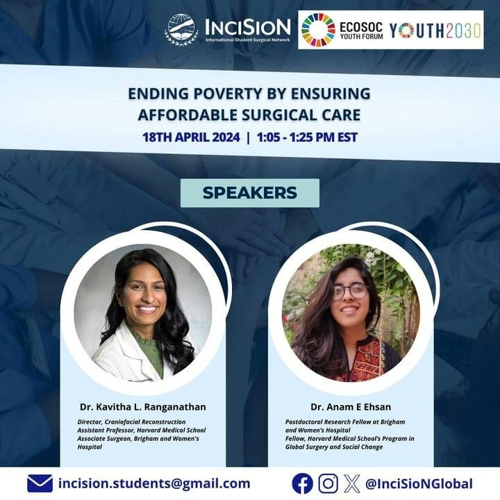 🌟 We're thrilled to announce @incision_uk and @InciSioNGlobal 's participation in the 2024 ECOSOC Youth Forum: 'Surgical Equity: Breaking Barriers to Justice & Ending Poverty' Date: 18th April 2024, Thursday Time: 6pm- 8pm (BST) forms.gle/4wMf8PXext9fze… #Youth2030