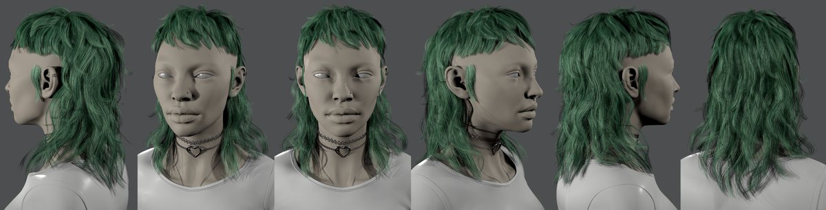 A lil hairdo I've been working on for a demo! Still a bunch of progress to be made but the vision is starting to come through. Beautiful head mesh provided by <a href="/artofjhill/">J Hill</a>