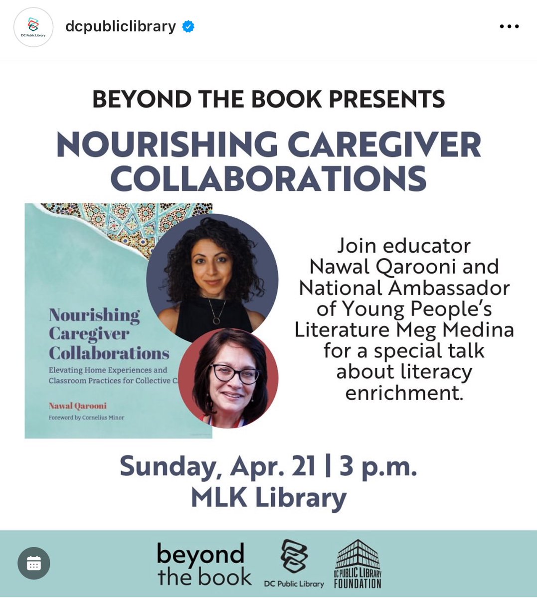 Can’t wait to share space with Meg Medina at the @dcpl DC Public Library this week! DC area friends, please join us on Sunday and spread the word♥️ @stenhousepub @AuthorVillage