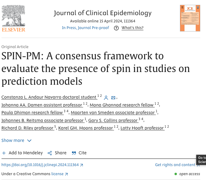 SPIN-PM: A consensus framework to evaluate the presence of spin in studies on prediction models sciencedirect.com/science/articl… via @GSCollins & @Richard_D_Riley et al @Argenscore @mmamas1973