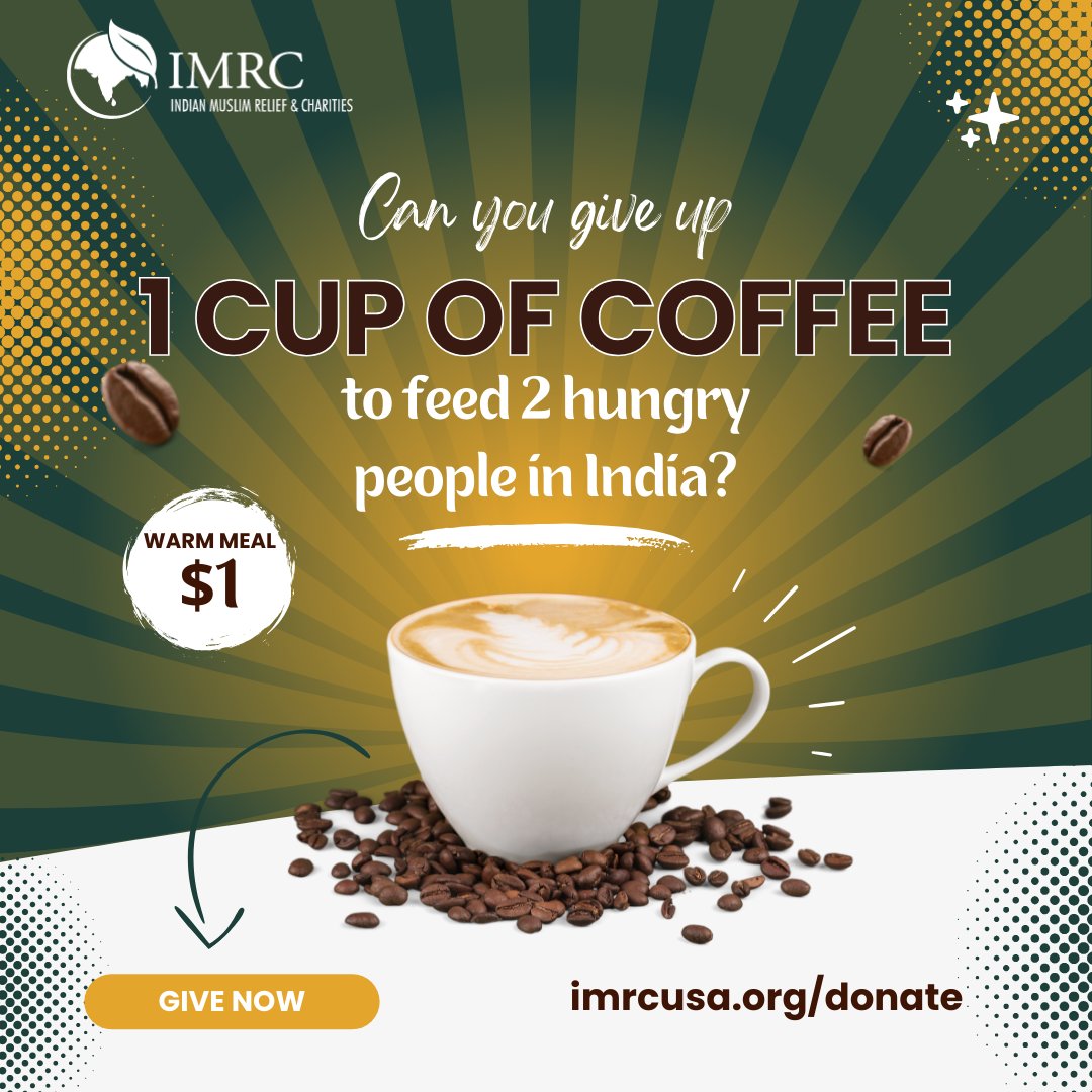 Make your morning brew count for more! For the cost of just one cup of coffee, you can provide warm meals to 2 people in need in India.
Give warm meals to people who are struggling with poverty and hunger at imrcusa.org/donate now. Every donation counts! ☕🍚 #FeedTheHungry