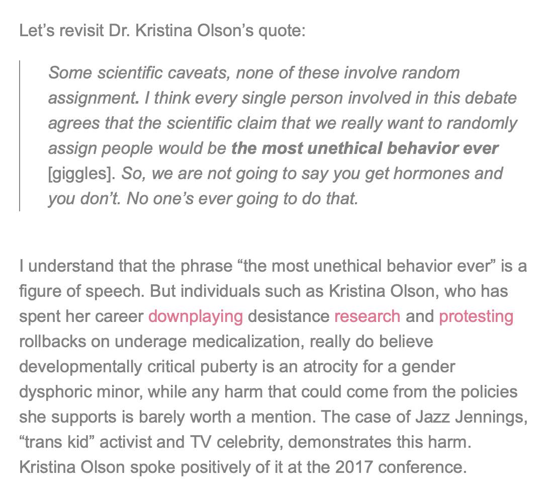 18) Let's revisit @olsonista's quote in light of what has been reviewed here. At the conference, she spoke positively of Jazz Jennings's case. This kid had their most private life put on television & was given the role of activist as a child & teen.