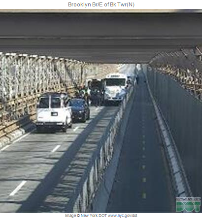 jimfeldman's tweet photo. Paddy wagon getting ready to transport protestors who were arrested for shutting down the #BrookynBridge to #Manhattan. As of 4:20pm all Manhattan bound lanes remain closed. #Brooklyn @wcbs880 @wcbs880traffic https://t.co/bmAGFWLz0x