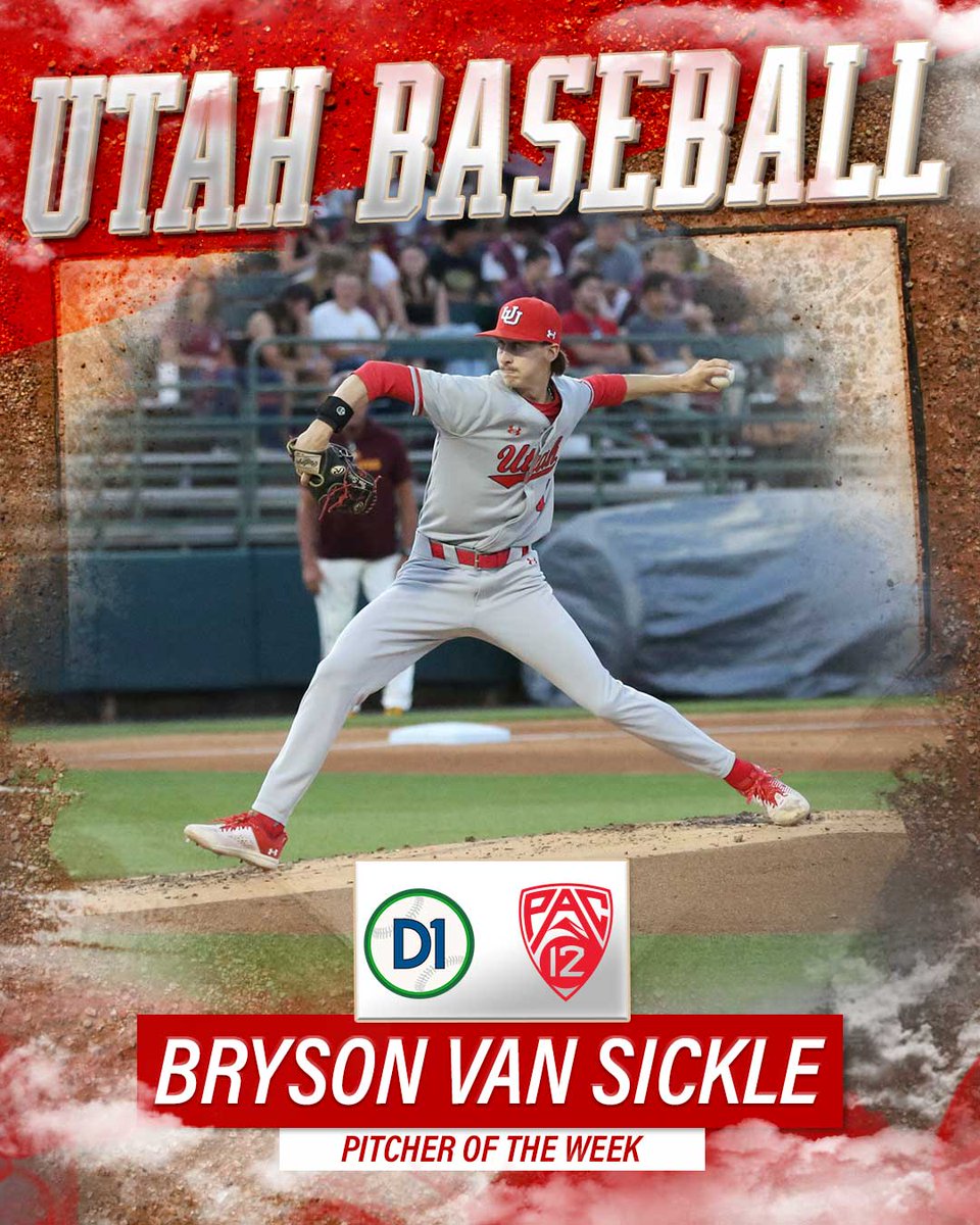 utahbaseball's tweet photo. Absolute accolade 𝐇𝐀𝐔𝐋

@d1baseball National Pitcher of the Week: @bryson_vs

Also the first 🧹 of @pac12 weekly awards for our program: BVS with Pitcher of the Week and @ClarksonTj
takes home Player of the Week 

📰 https://t.co/Co51xfSDZZ https://t.co/qCg9rmB4en