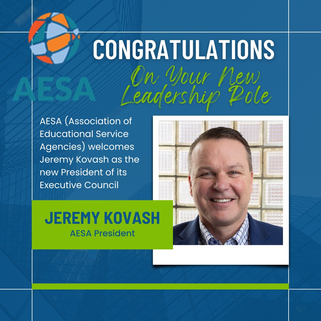 Jeremy Kovash, Executive Director of LCSC, has been named President of the Executive Council of the Association of Educational Service Agencies (AESA). 

AESA is a national organization that supports almost five hundred regional educational service agencies in 45 states. 
#AESA