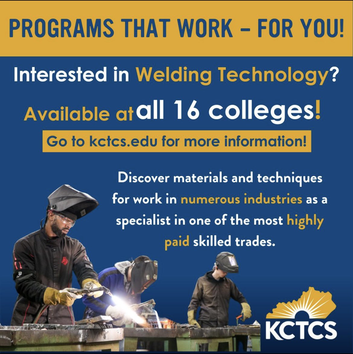 April is #NationalWeldingMonth. Welding is a highly paid skilled trade and with a nationwide shortage, it’s easy to find a job! Check out our Welding Technology paths across #KCTCS: kctcs.edu