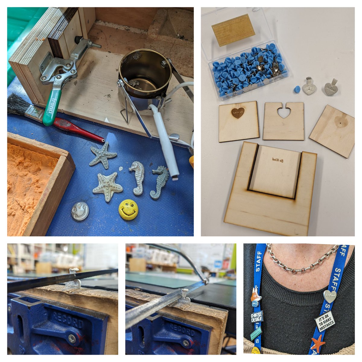 Back to flying start today starting with metals! Y10 @AldermanHigh predicted conductivity of materials & testing with @microbit_edu; predicted & tested metals using 🧲; pewter casting with kinetic sand & moulds to make badges; bending wire to make bookmarks & pendants!🤩⭐