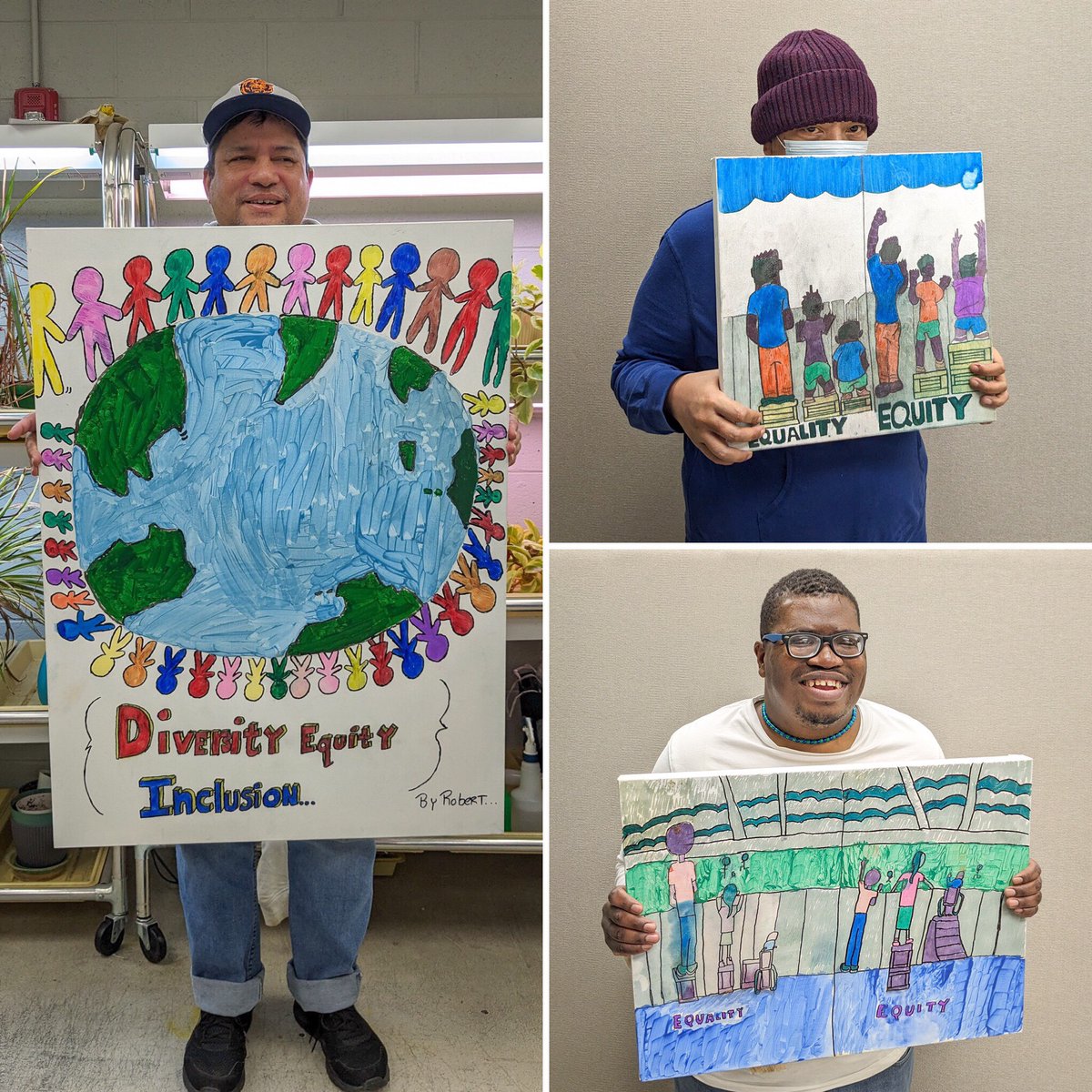 Today is #WorldArtDay, & we love any reason to share our talented members’ artwork. Check out these #diversity, #equity & inclusion-inspired paintings by members from our Nashville Center! #EnvisionProud #peoplewithdisabilities #artisticexpression #artistsontwitter #paintings