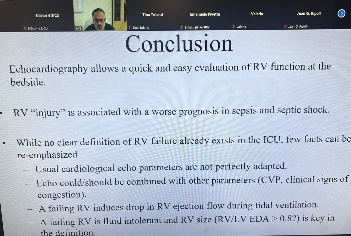 TenzingMD's tweet photo. Heart-Lung interactions in the ICU: How to assess RV injury in septic shock from world expert Antoine Vieillard-Baron! @MGHanesthesia @MayoAnesthesia @SCCM_Anesth @SOCCA_CritCare #criticalcareecho #echofirst #RVfailure https://t.co/tyK0C11RJn