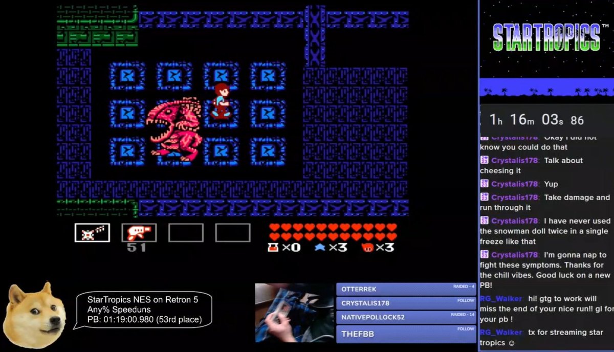 tullydx's tweet photo. StarTropics was good today!! A NEW PB!! Unofficial 01:16:03.86. YouTube coming soon!! #StarTropics #Nintendo #NES #Speedrun https://t.co/Y8Dm9pgBWF