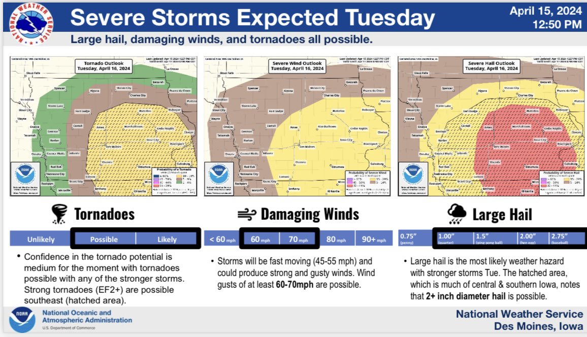 madisonemc's tweet photo. ***Weather Update***

Madison County is expected to see severe weather after 11pm tonight. Please have multiple ways to get notifications in the evening hours. This includes the Smart 911 app.

Tuesday’s storm will see hail, strong winds and possibilities for tornadoes. This system is projected to be in our area around 10am. Please plan now for weather including pets at home, securing your outdoor furniture and travel plans in the event of closures. 

We will continue to monitor these storms over the next 24 hours. 

@EarlhamSchools @WintersetSchool 
@I35Roadrunners @WMadisonian