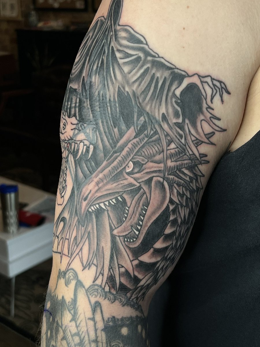 HallowsSirius's tweet photo. New (unfinished) addition to the sleeve! #tattoo #HarryPotter https://t.co/GGaVEKuUqE