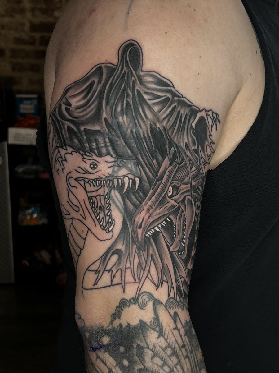 HallowsSirius's tweet photo. New (unfinished) addition to the sleeve! #tattoo #HarryPotter https://t.co/GGaVEKuUqE