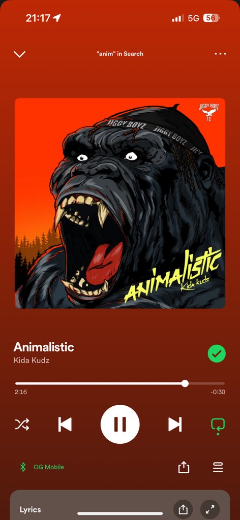 I think ‘Animalistic’ by Kida Kudz is my most streamed song of all time by another artist. I been jamming this shit since 2021 nonstop!