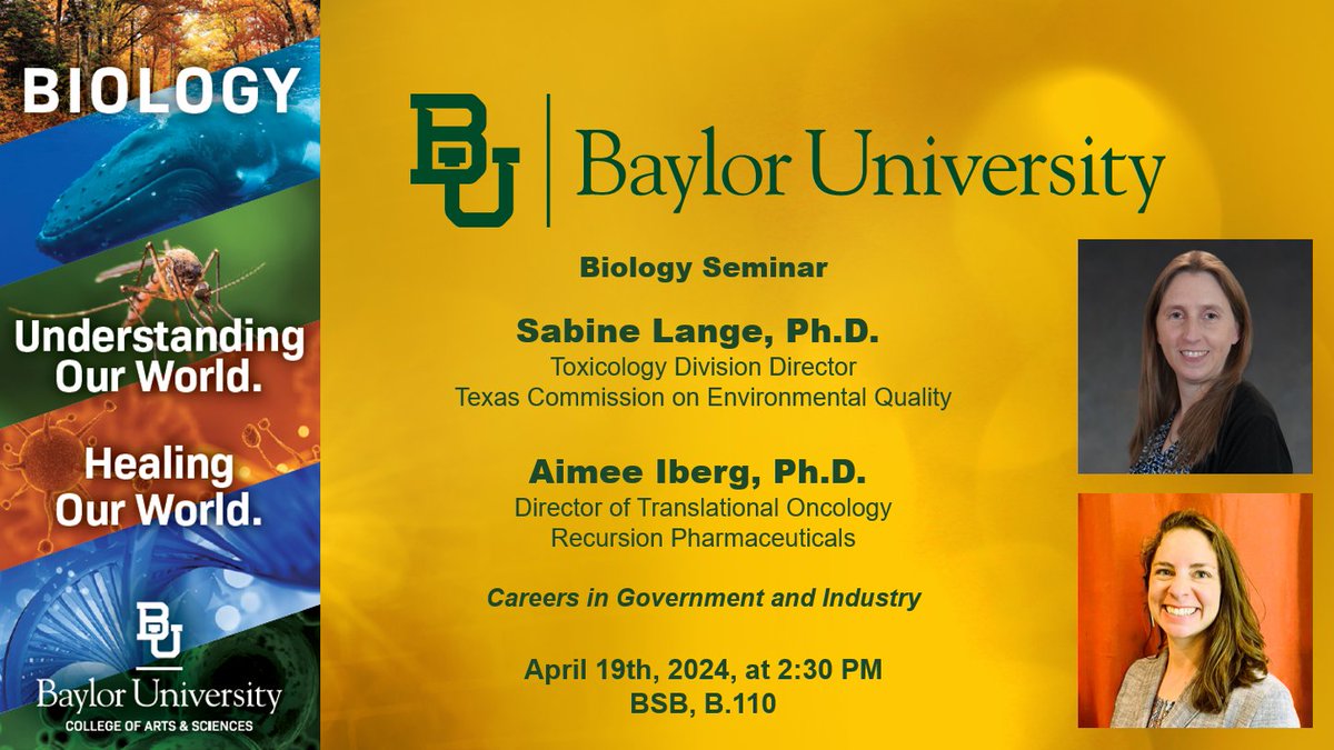 Join us April 19th to hear our guest speakers Dr. Sabine Lange and Dr. Aimee Iberg talk about 'Careers in Government and Industry'. The seminar will be held in BSB B.110 starting at 2:30 PM - see you there! AP