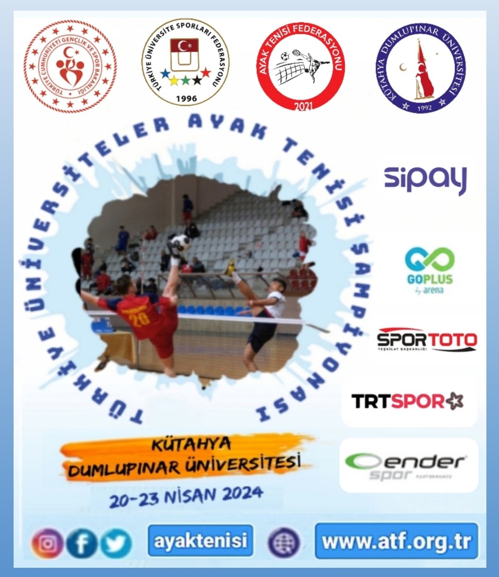 2024 ÜNİVERSİTELER AYAK TENİSİ TÜRKİYE ŞAMPİYONASI - KÜTAHYA
<a href="/OA_BAK/">Dr. Osman Aşkın Bak</a> 
<a href="/kasapoglu/">Dr. Mehmet Kasapoğlu</a> 
<a href="/gencliksporbak/">Gençlik ve Spor Bakanlığı 🇹🇷</a> 
<a href="/uniligsgm/">Ünilig</a> 
<a href="/AyakTenisi/">Ayak tenisi</a>