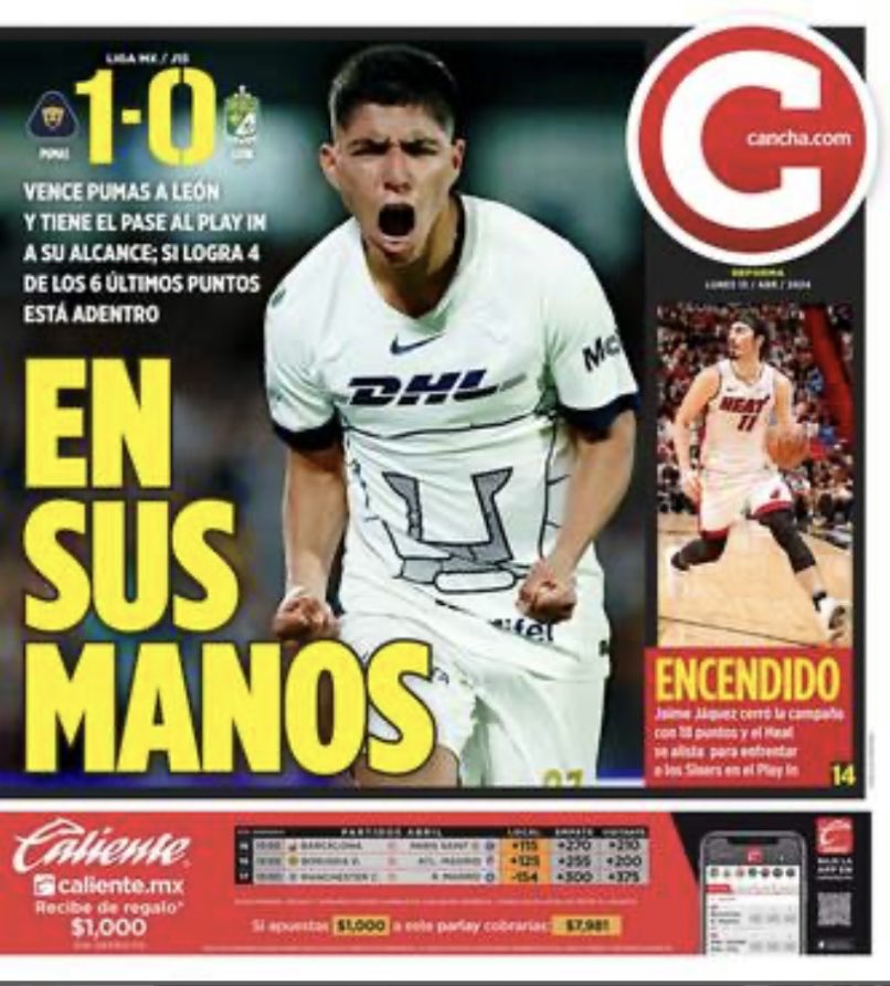 Piero Quispe acaparó hoy las portadas de los diarios mexicanos al darle el gol del triunfo a los Pumas. Un gran logro para el peruano.