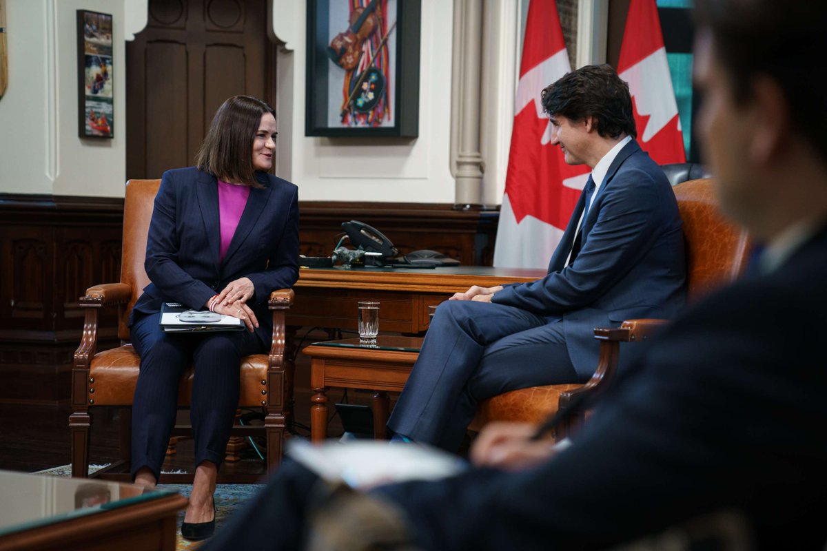 Today, Prime Minister Justin Trudeau met with the Belarusian Opposition Leader, Sviatlana Tsikhanouskaya. Read a summary of their meeting: ow.ly/XSFe50RgEgk