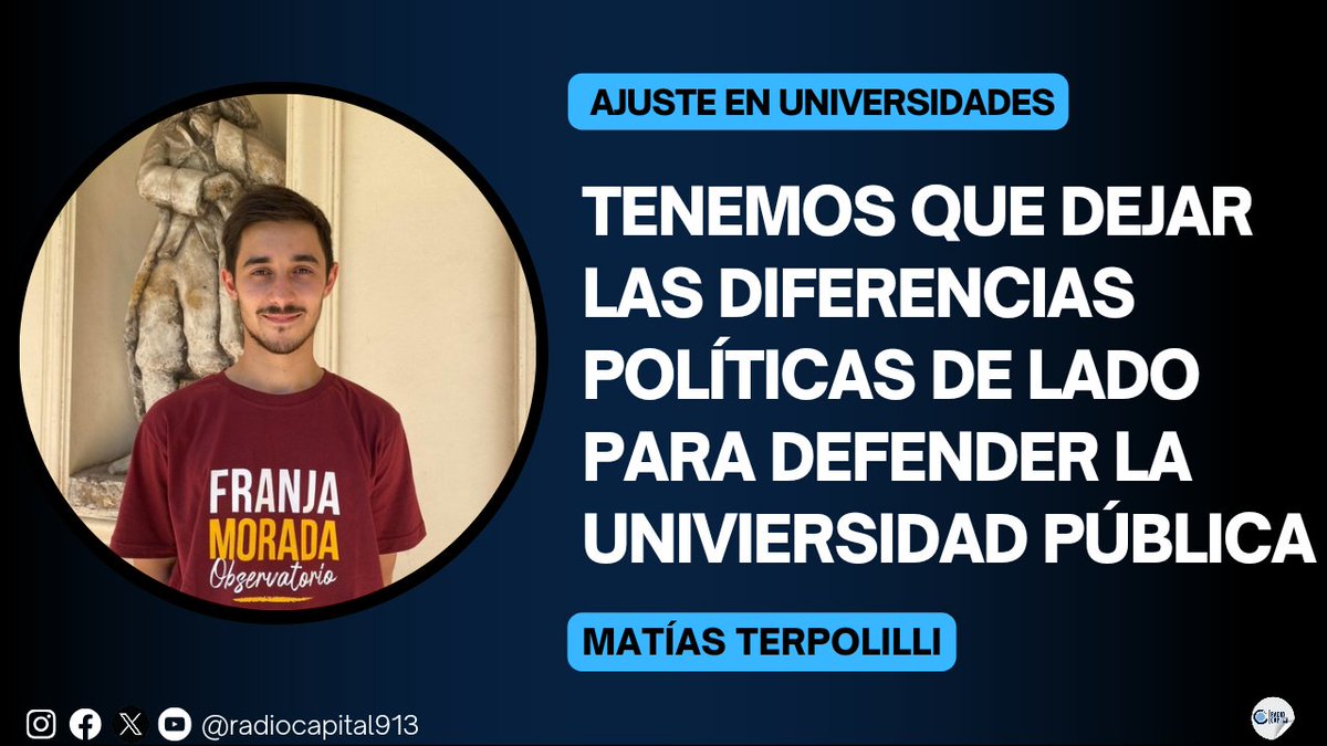 🔵 Ya está disponible la entrevista a Matías Terpolilli en #RegionCapital

Tema central:
✅ Posición de Franja Morada frente al ajuste en las universidades 

Aquí el link: youtu.be/QerDp0Jrju0
 #LaPlata