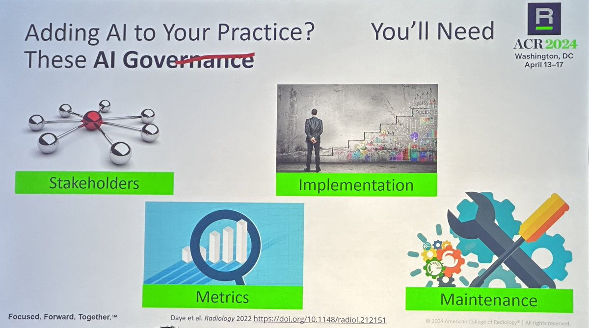 @asset25 discussing AI Dominace in radiology @RadiologyACR #ACR2024 Adding AI to your practice? It takes hard work. “You’ll need a clinical champion”