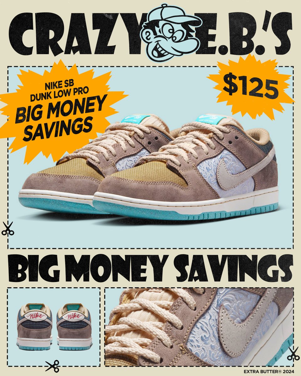 Nike SB Dunk Low Pro 'Big Money Savings' Availability: Enter draw now via releases at extrabutterny.com or using the EB. Releasing April 17th Price: $125 releases.extrabutterny.com/en-US/launch/n…